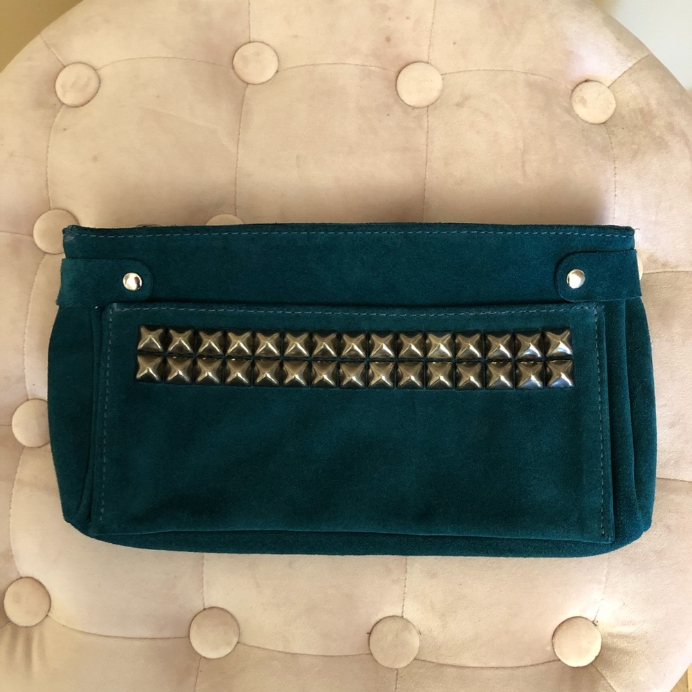 Tylie Malibu Studed Suede Turquoise Clutch